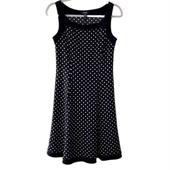Chaps Dresses & Skirts - CHAPS dress polka dot navy white midi square neck size small